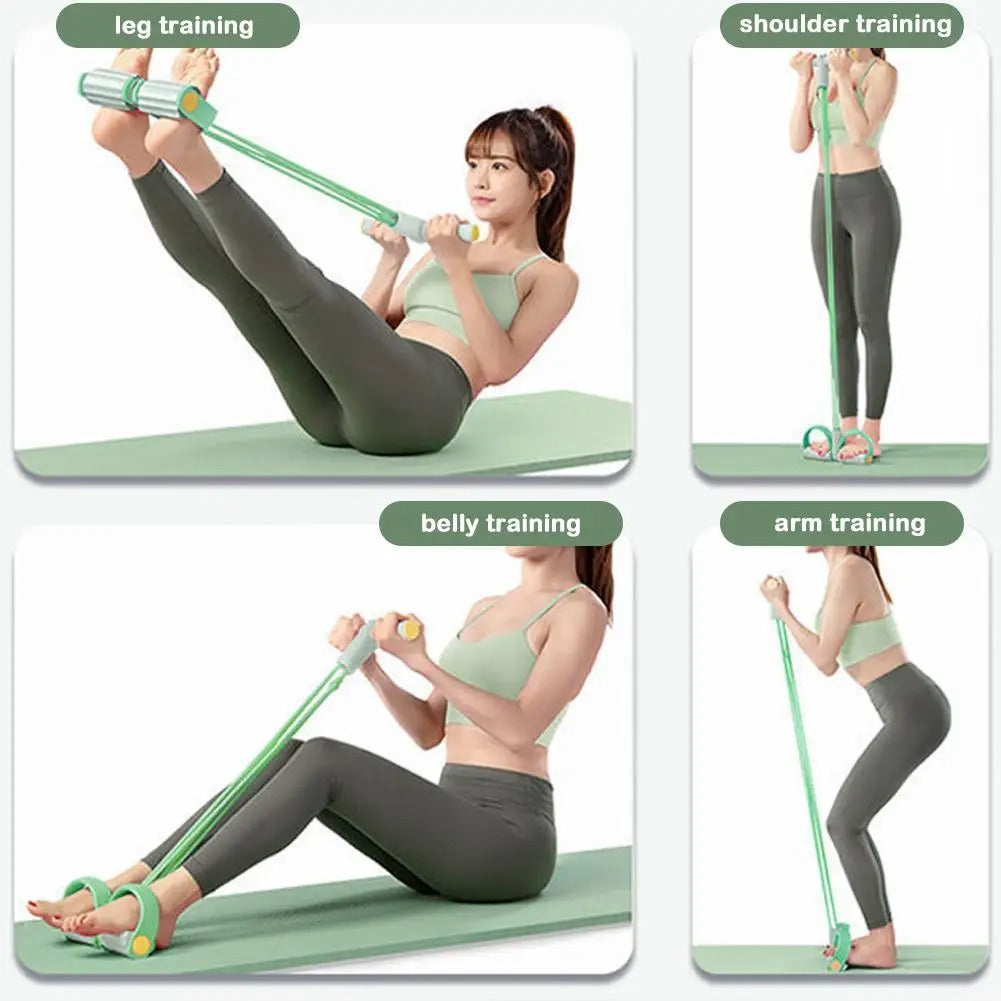 4 Tube Pedal Tensioner Portable Resistance Band Sit Up Fitness Equipment
